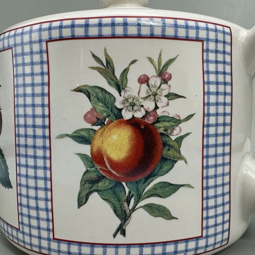 VTG Hawthorne Manor Hallmark Inspired Fruit Gingham Teapot Cottagecore 1990s
